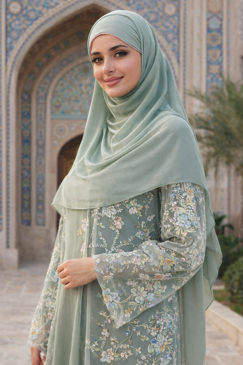 The Eden Floral Embroidered Set | Soft Sage