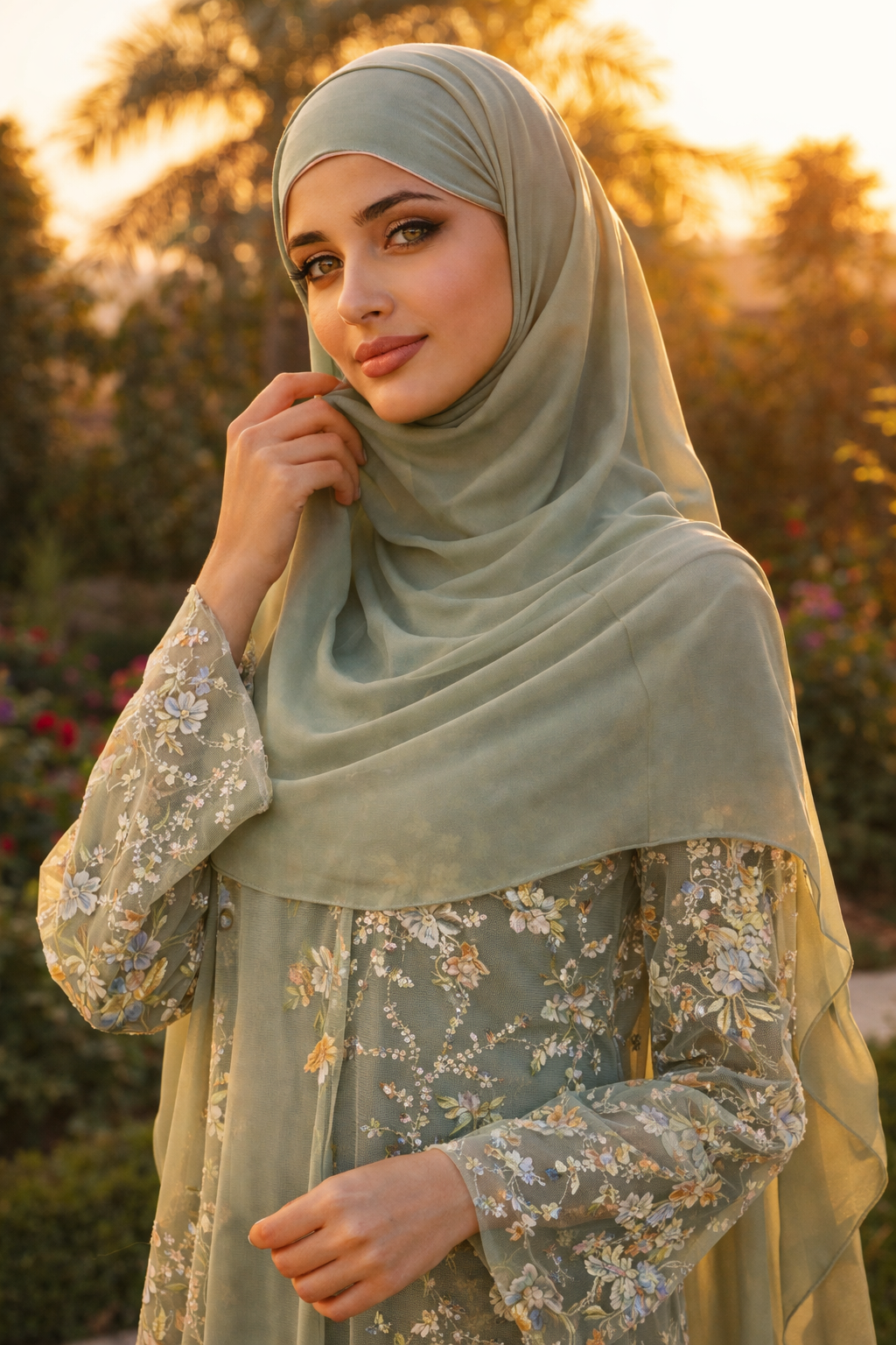 The Eden Floral Embroidered Set | Soft Sage