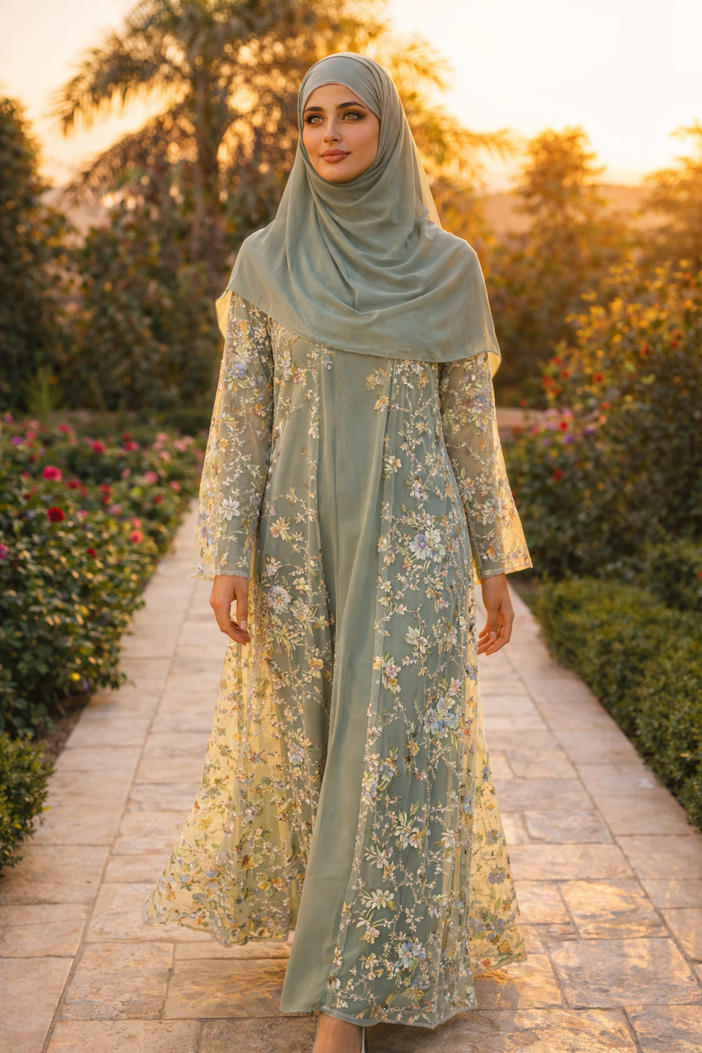 The Eden Floral Embroidered Set | Soft Sage