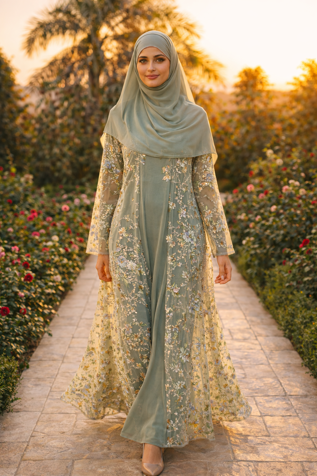 The Eden Floral Embroidered Set | Soft Sage