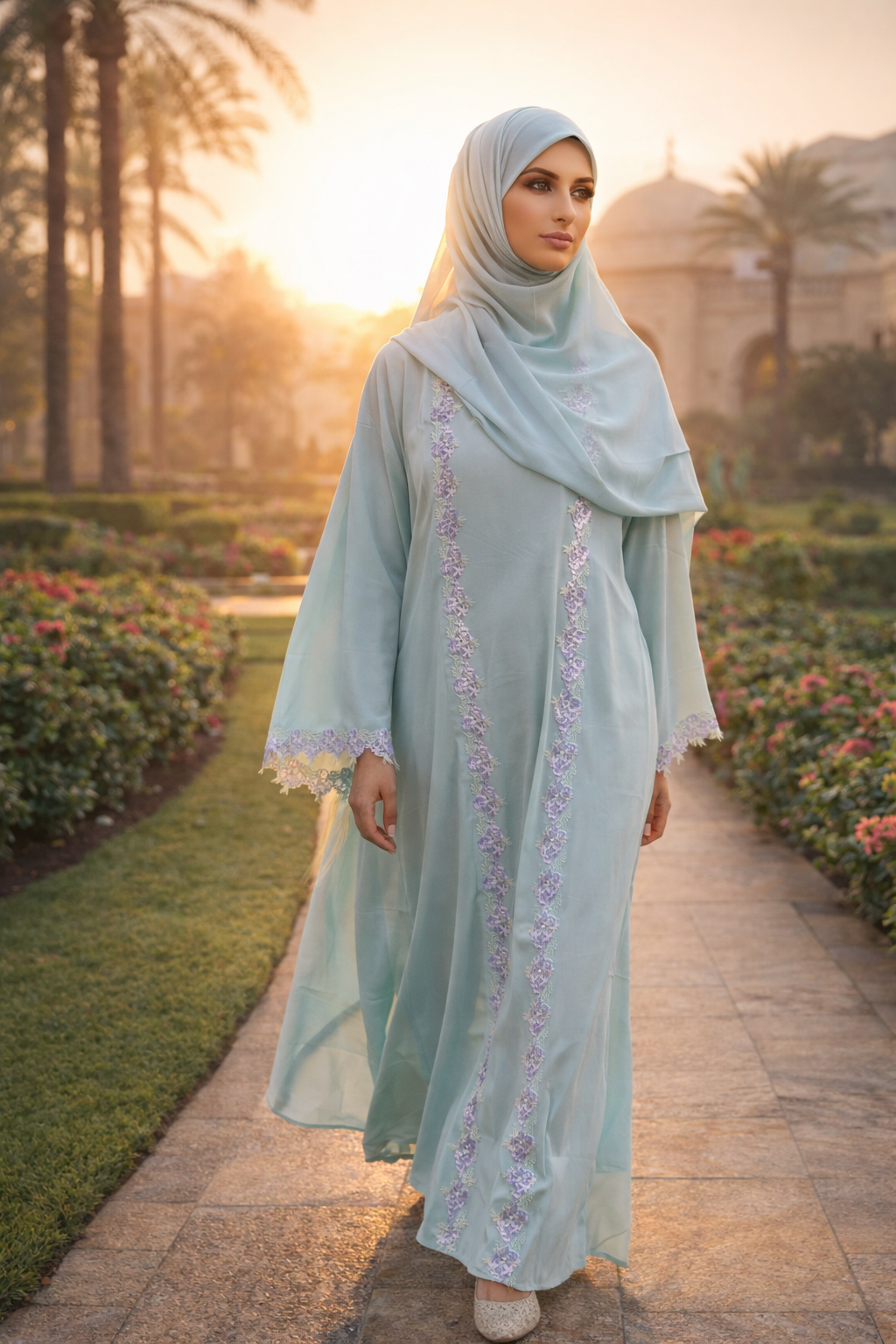 The Rania Floral Lace Set | Sky Blue