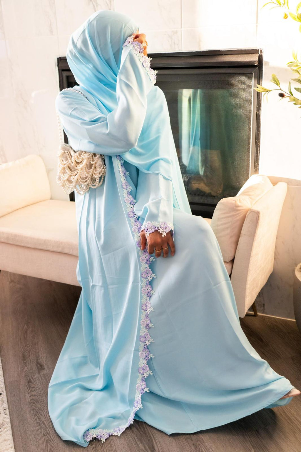 The Rania Floral Lace Set | Sky Blue