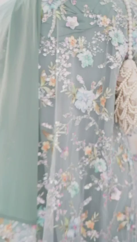 The Eden Floral Embroidered Set | Soft Sage