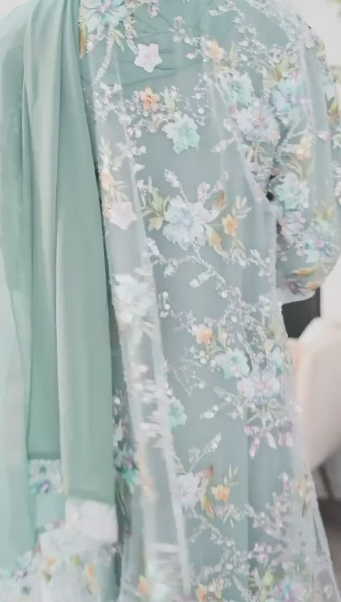 The Eden Floral Embroidered Set | Soft Sage